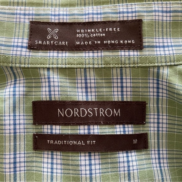 NORDSTROM Green Checkered Wrinkle Free Traditional Fit Shirt Men M Medium - Picture 6 of 6